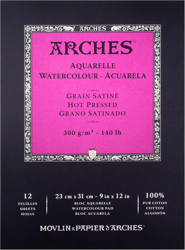 Arches Aquarelle Watercolour Pad - Cold Pressed, 100% Cotton - 12 Sheets (9 x 12in / 23 x 31cm)