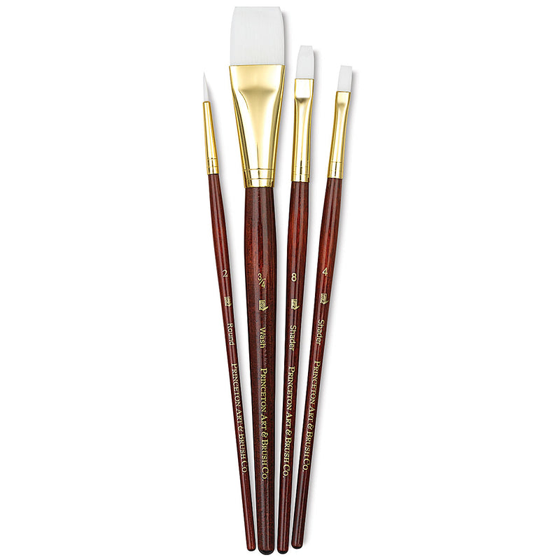 Princeton Real Value Brush Set - Synthetic Hair, White Taklon, Short Handle (Set of 4)