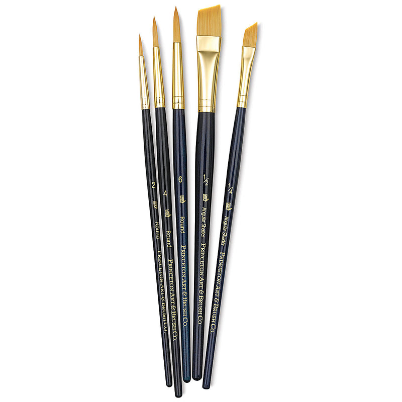 Princeton Real Value Brush Set - Synthetic Hair, Golden Taklon, Short Handle (Set of 5)