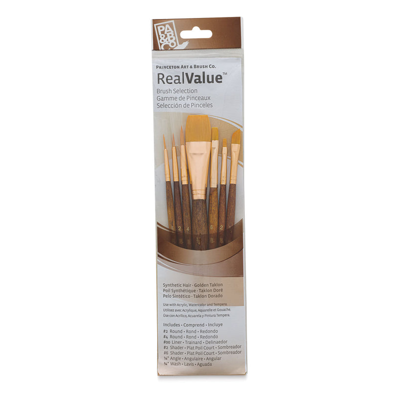 Princeton Real Value Brush Set - Synthetic Hair, Golden Taklon, Short Handle (Set of 7)