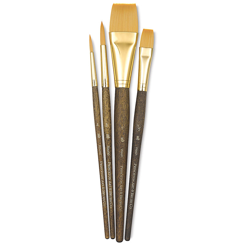 Princeton Real Value Brush Set - Synthetic Hair, Golden Taklon, Short Handle (Set of 4)