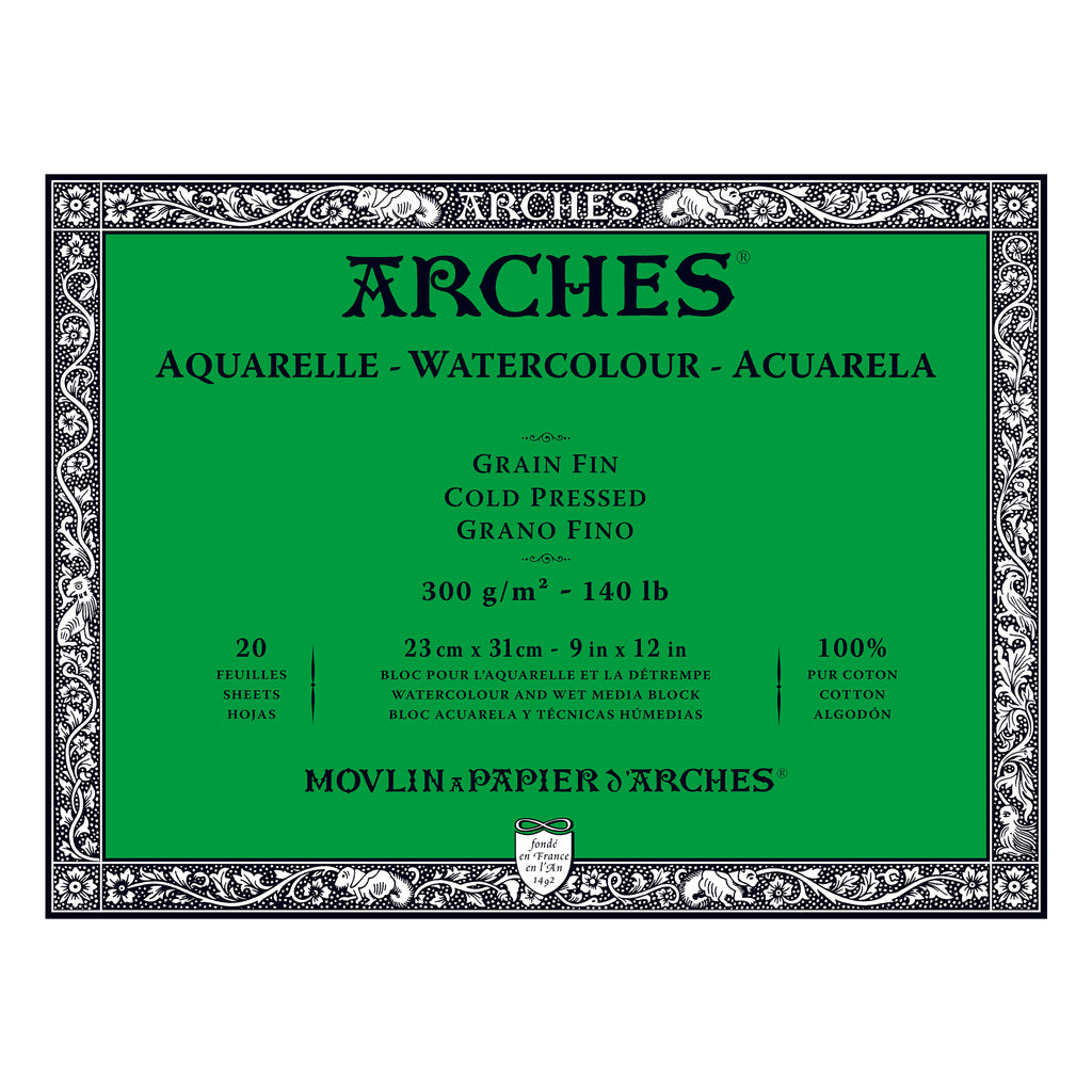 Arches Aquarelle Watercolour Block - Cold Pressed, 100% Cotton - 20 Sheets, Assorted Sizes