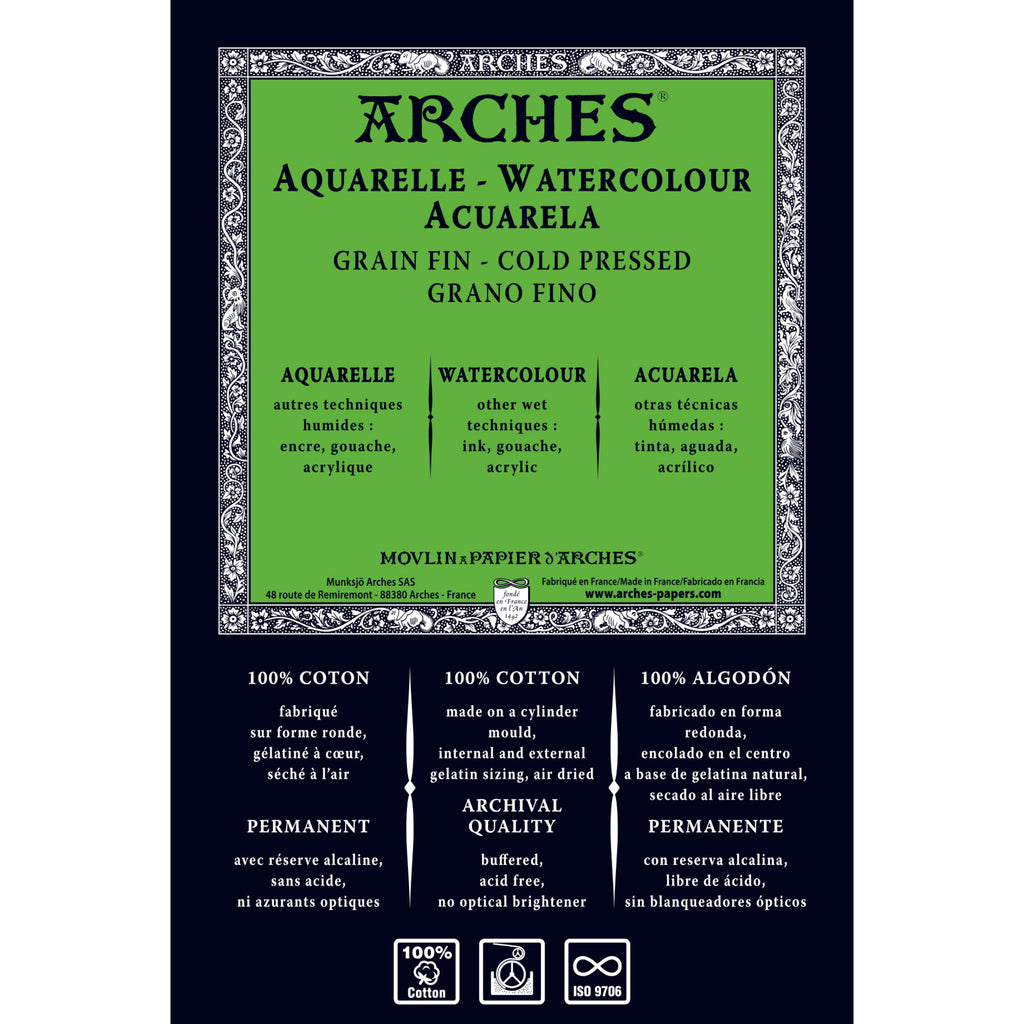 Arches Aquarelle Watercolour Pad - Cold Pressed, 100% Cotton - 12 Sheets (9 x 12in / 23 x 31cm)