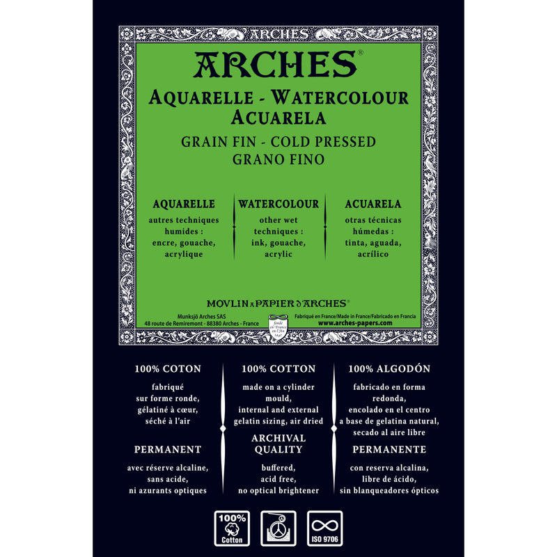 Arches Aquarelle Watercolour Pad - Cold Pressed, 100% Cotton - 12 Sheets (9 x 12in / 23 x 31cm)