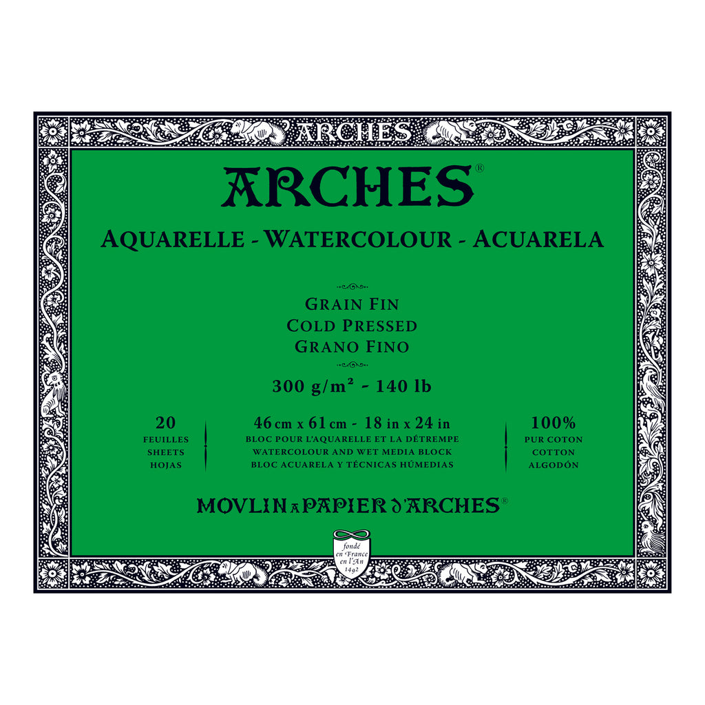 Arches Aquarelle Watercolour Block - Cold Pressed, 100% Cotton - 20 Sheets, Assorted Sizes