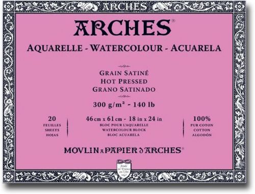 Arches Aquarelle Watercolour Block - Hot Pressed, 100% Cotton - 20 Sheets, Assorted Sizes