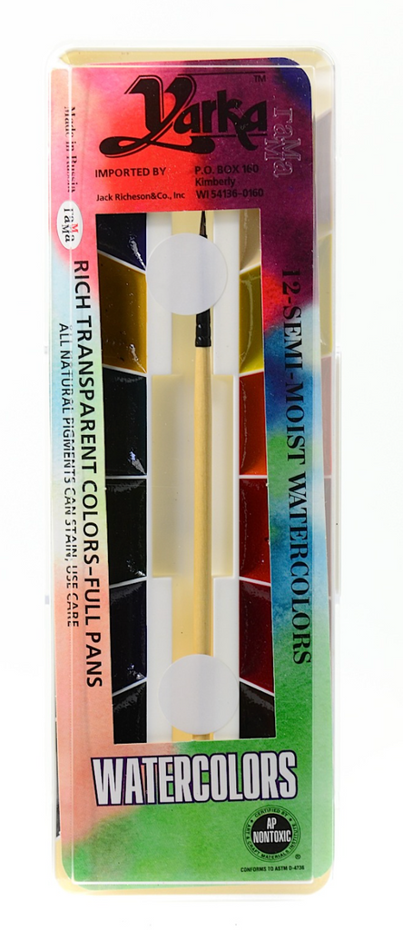 Yarka Watercolour 12 Full Pan Colours Set & Brush