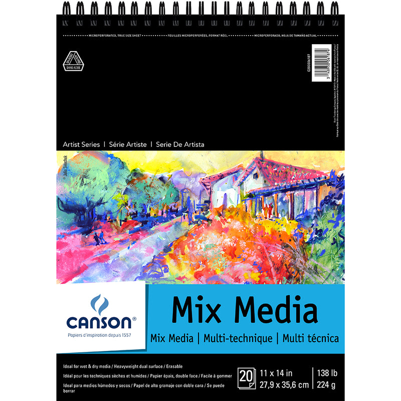 Canson Artist Series Mixed Media Paper, Dual Textured, 20-sheet top-wired pad