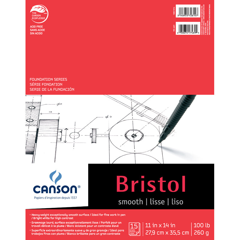 Canson Foundation Series Bristol Pad Smooth, 15 Sheets/Pad