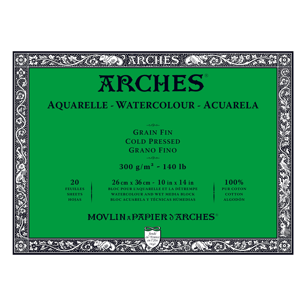 Arches Aquarelle Watercolour Block - Cold Pressed, 100% Cotton - 20 Sheets, Assorted Sizes