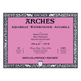 Arches Aquarelle Watercolour Block - Hot Pressed, 100% Cotton - 20 Sheets, Assorted Sizes