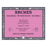 Arches Aquarelle Watercolour Block - Hot Pressed, 100% Cotton - 20 Sheets, Assorted Sizes
