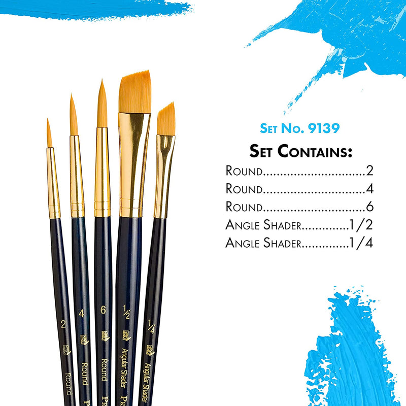 Princeton Real Value Brush Set - Synthetic Hair, Golden Taklon, Short Handle (Set of 5)