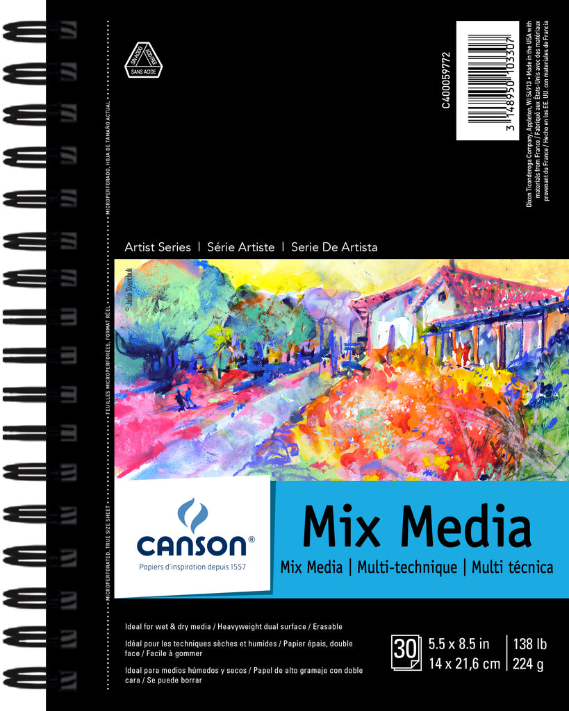 Canson Artist Series Mixed Media Pad, Dual Textured, 30-sheet side-wired pad